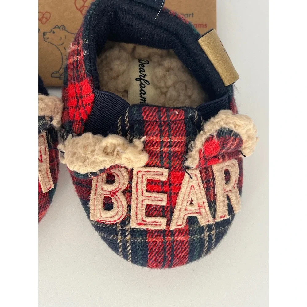 NWT Dearfoams Baby Bear Plaid‎ Memory Foam Slippers Shoes 3-6 Months Cabincore